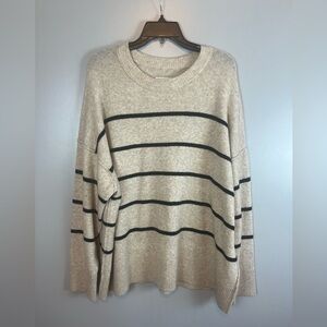 Aerie Striped Oversized Sweater Size XL Extra Large Tan Black Pullover Knit
